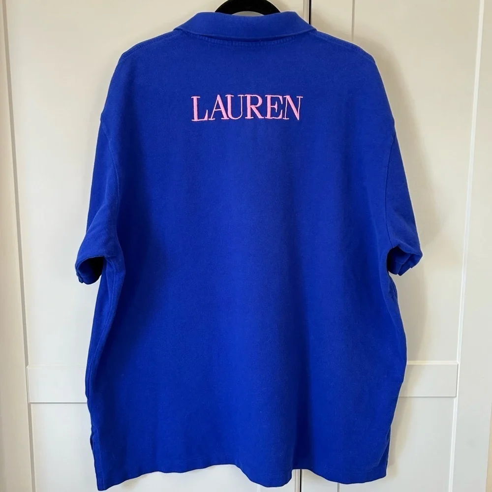 VTG Polo Ralph Lauren Men's 2X Blue Big Pony Polo Shirt Pink Double Pony Logo